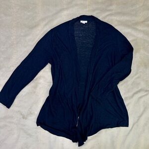 J.Jill 100% Linen Sheer Navy Open Front Cardigan | Lightweight Coastal Layer